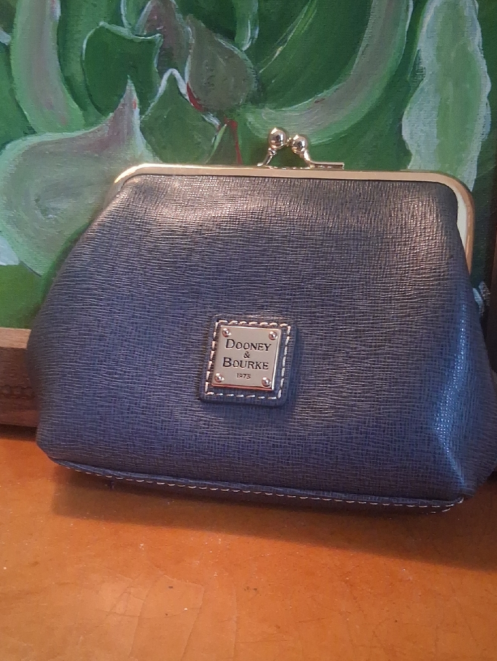 Dooney & Bourke GreyKiss-Lock Coin  Pouch with Gold Trim